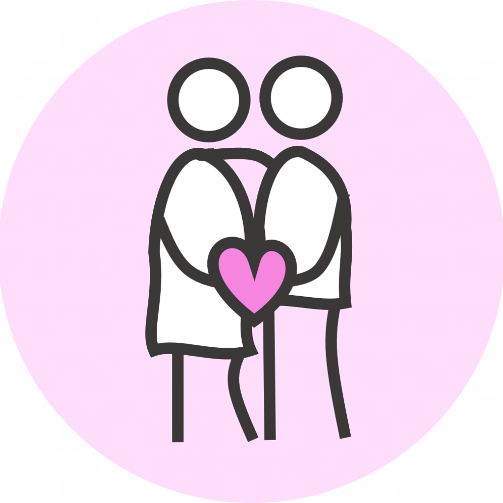 Zeichnung eines Paares, das sich in den Armen und ein Herz in den Händen hält als Zeichen für das Thema Paartherapie